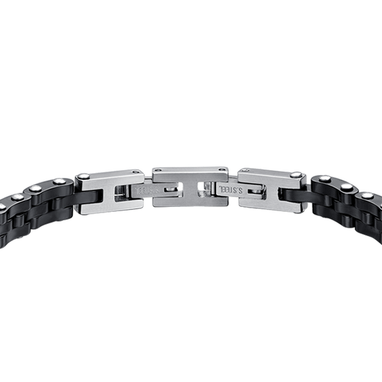 STEEL MEN'S BRACELET WITH BLACK CERAMIC AND BLACK CRYSTAL