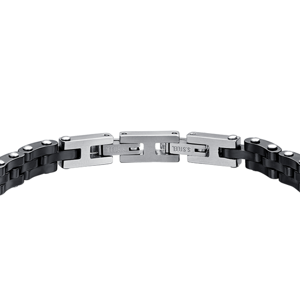 STEEL MEN'S BRACELET WITH BLACK CERAMIC AND BLACK CRYSTAL