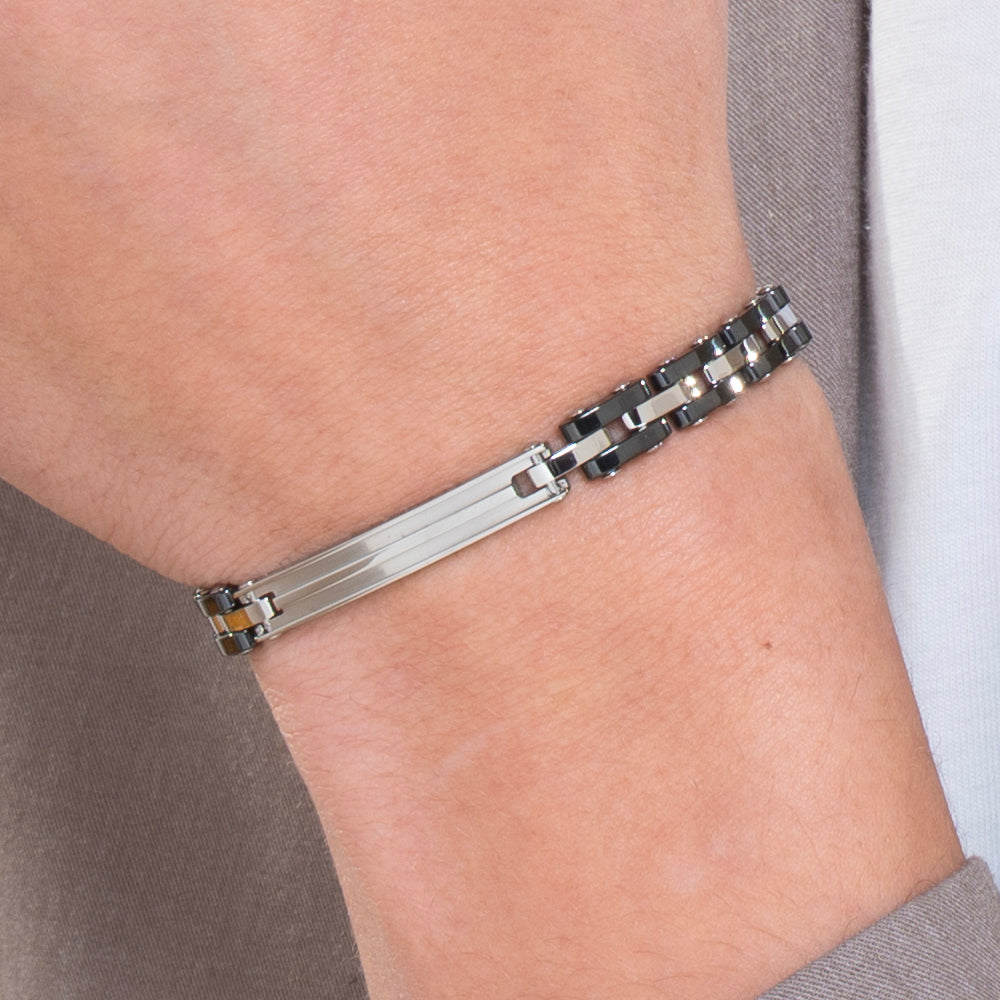STEEL MEN'S BRACELET WITH BLACK CERAMIC
