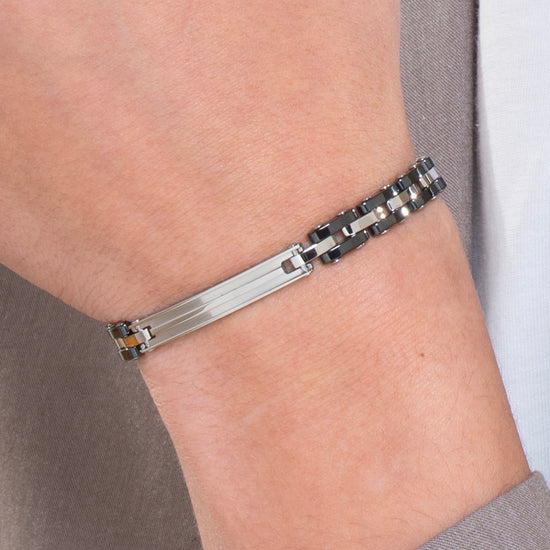 STEEL MEN'S BRACELET WITH BLACK CERAMIC