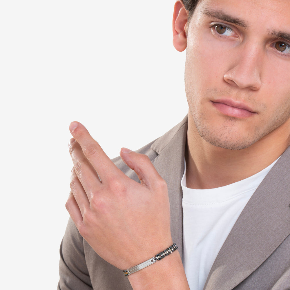 STEEL MEN'S BRACELET WITH BLACK CERAMIC
