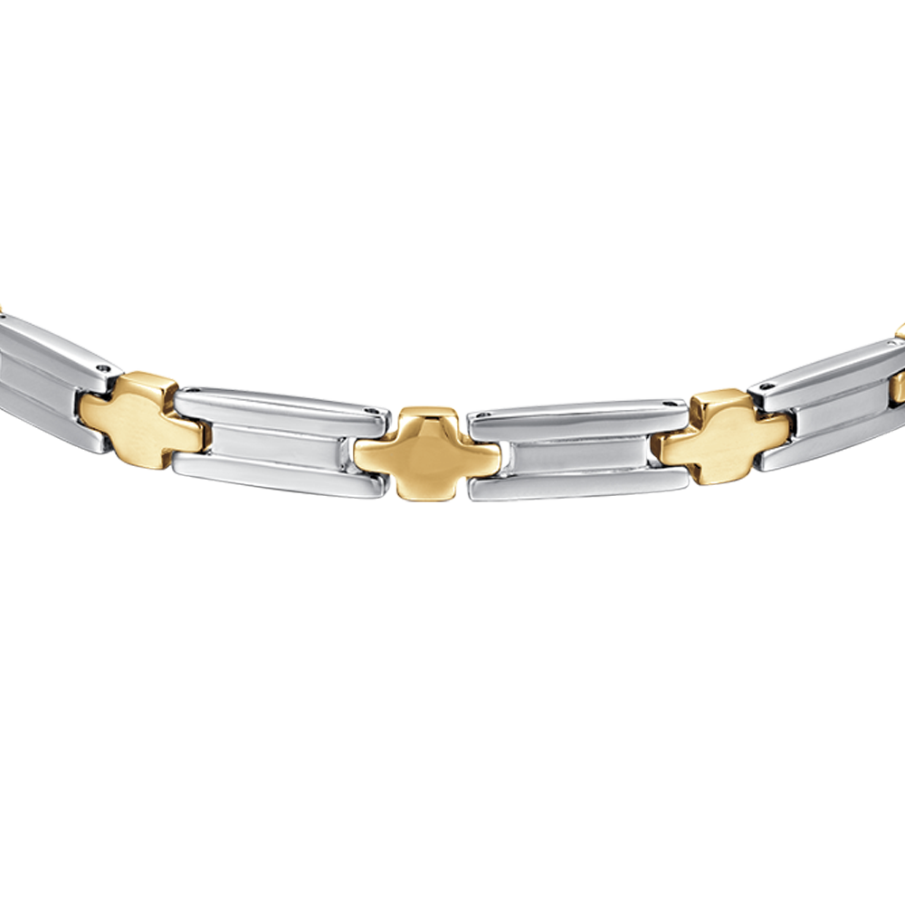 STEEL MEN'S BRACELET WITH IP GOLD CROSSES
