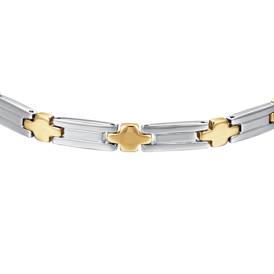 STEEL MEN'S BRACELET WITH IP GOLD CROSSES