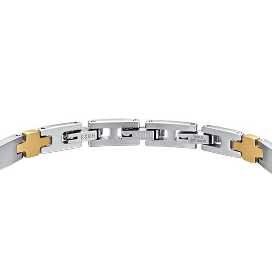 STEEL MEN'S BRACELET WITH IP GOLD CROSSES