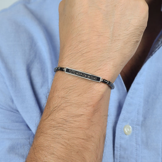 BRACCIALE UOMO IN ACCIAIO IP NERO TUTTO INIZIA CON UN SOGNO