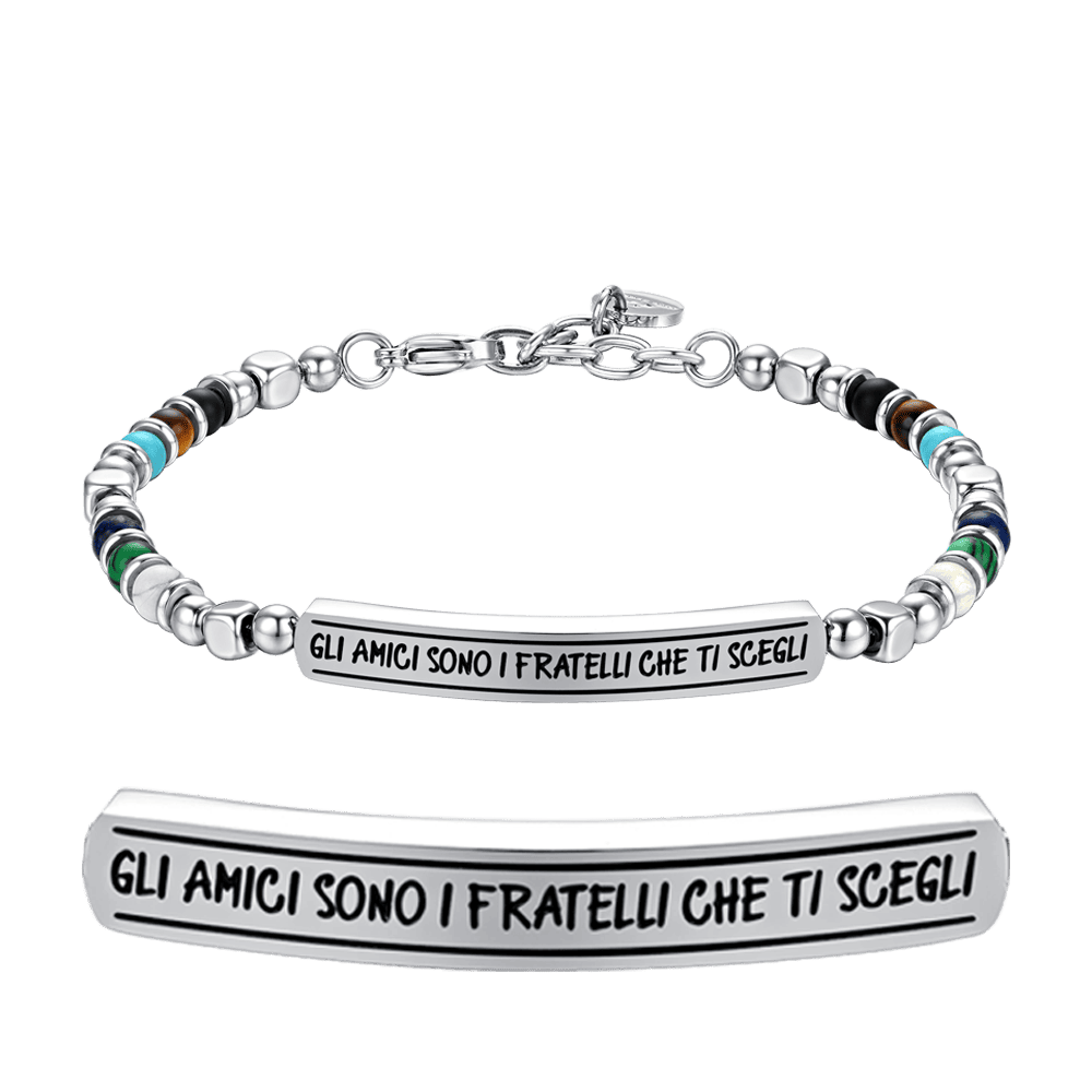 BRACCIALE UOMO IN ACCIAIO E PIETRE MULTICOLOR GLI AMICI SONO I FRATELLI CHE TI
