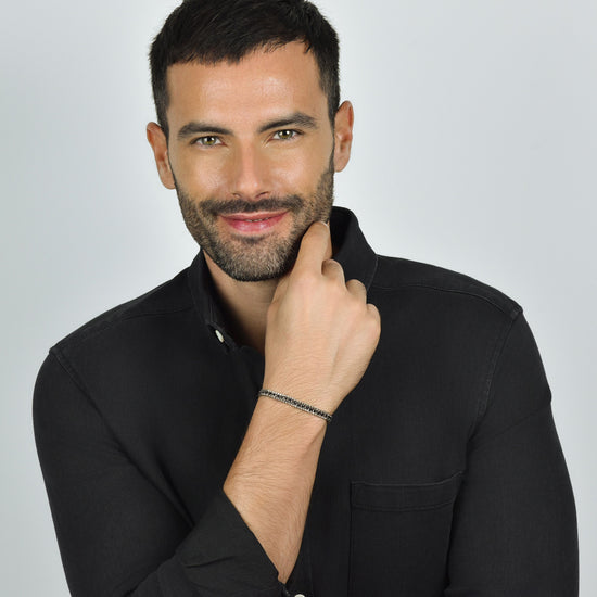 MEN'S STEEL TENNIS BRACELET WITH BLACK CRYSTALS