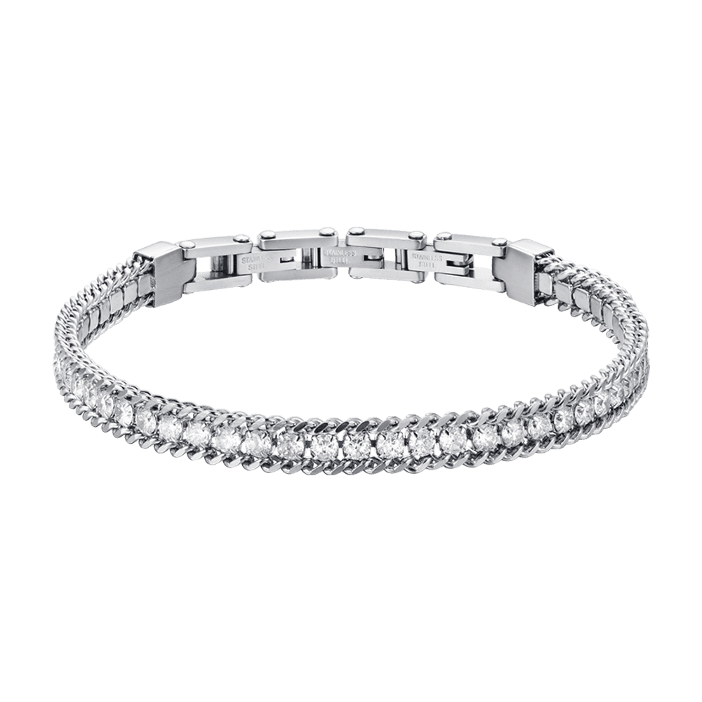 MAN'S TENNIS BRACELET IN STEEL WITH WHITE CRYSTALS Luca Barra