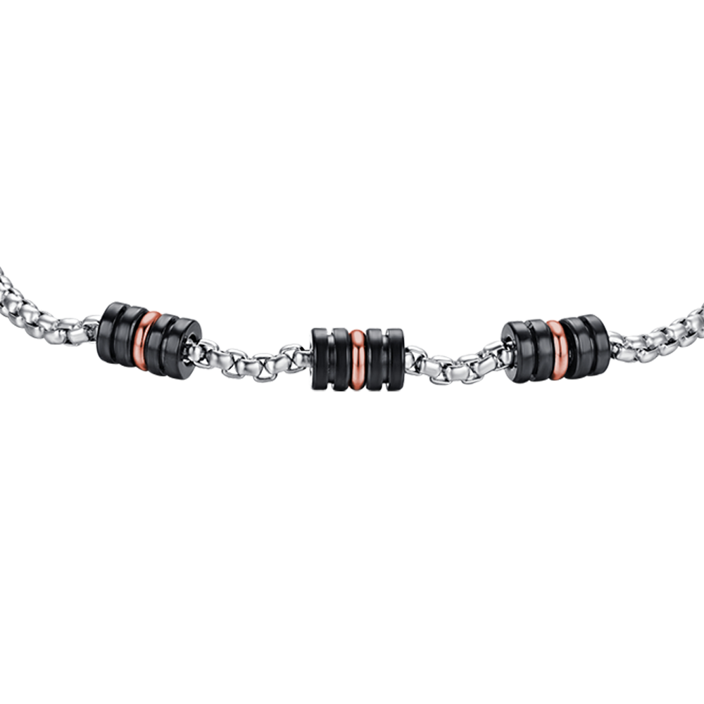 STEEL MEN'S BRACELET WITH BLACK IP AND IP ROSE ELEMENTS
