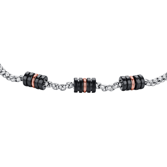 STEEL MEN'S BRACELET WITH BLACK IP AND IP ROSE ELEMENTS