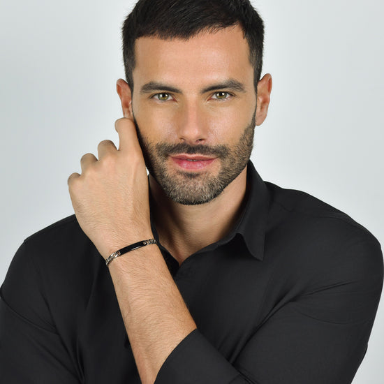 MEN'S STEEL BRACELET WITH BLACK IP PLATE