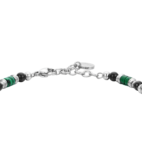BRACCIALE UOMO IN ACCIAIO CON AGATA NERA E MALACHITE VERDE