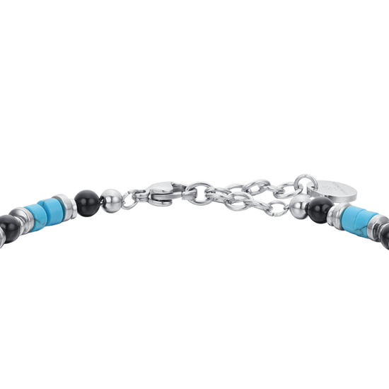 BRACCIALE UOMO IN ACCIAIO CON AGATA NERA E PIETRE TURCHESI