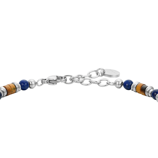 BRACCIALE UOMO IN ACCIAIO CON PIETRA LAPIS ED ELEMENTI OCCHIO DI TIGRE