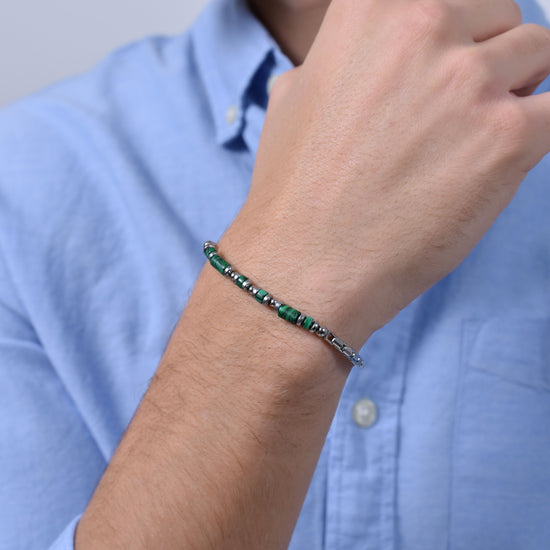 BRACCIALE UOMO IN ACCIAIO MALACHITE VERDE Luca Barra