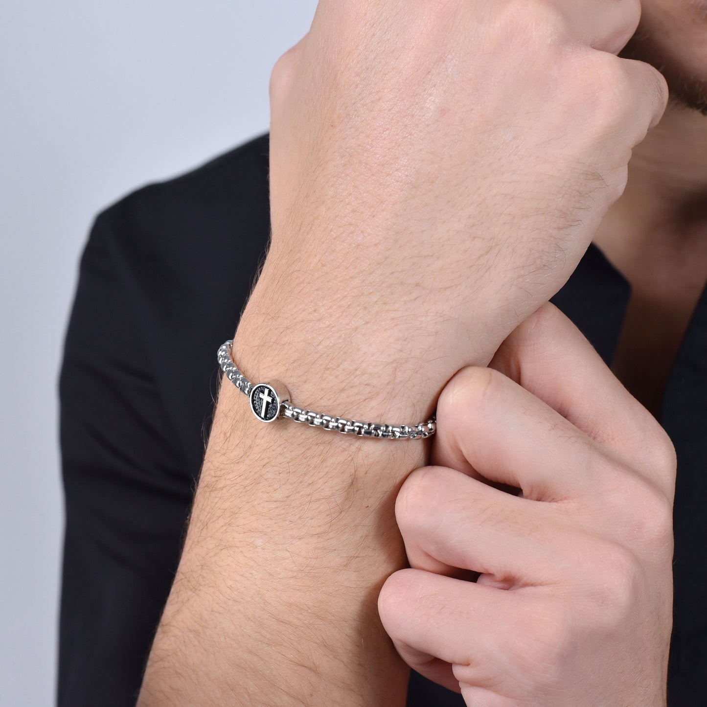 men's steel bracelet with cross Luca Barra