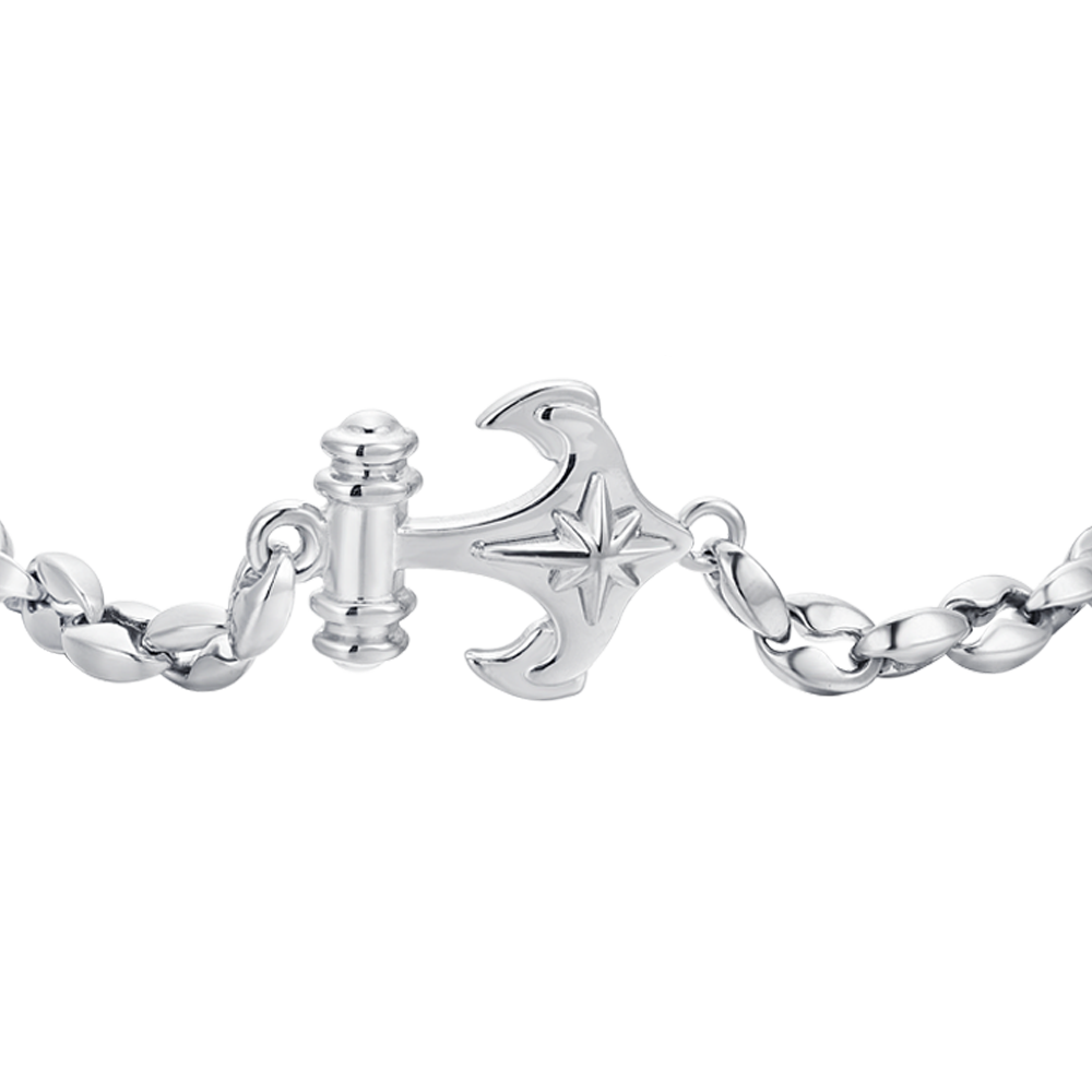 MEN'S STEEL ANCHOR AND COMPASS ROSE BRACELET