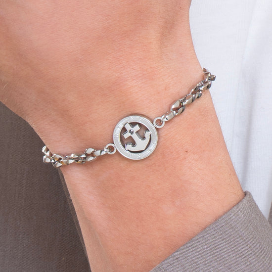 STEEL ANCHOR AND BLACK CRYSTAL MEN'S BRACELET