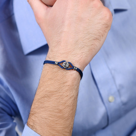 BRACCIALE UOMO IN CORDA BLU E ANCORA