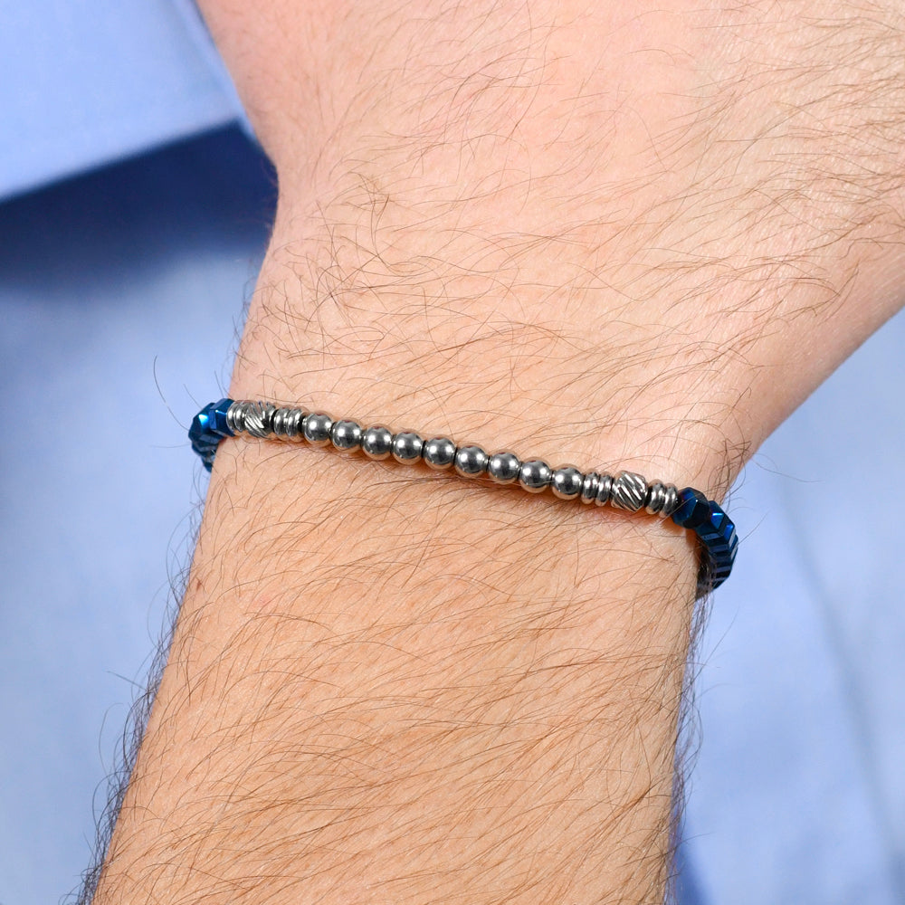 BRACCIALE UOMO IN ACCIAIO EMATIVE SILVER E BLU Luca Barra