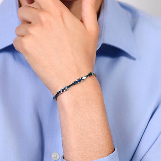 BRACCIALE UOMO IN ACCIAIO E CERAMICA BLU
