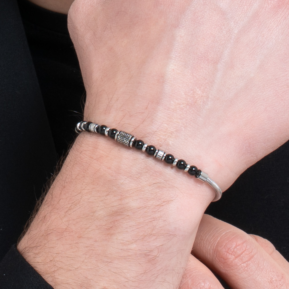 BRACCIALE UOMO IN ACCIAIO CON ELEMENTI IN ACCIAIO CON EFFETTO VINTAGE E SFERE