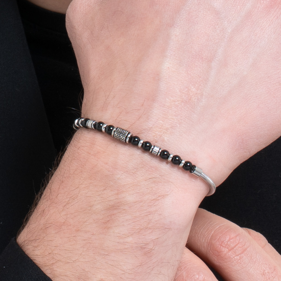BRACCIALE UOMO IN ACCIAIO CON ELEMENTI IN ACCIAIO CON EFFETTO VINTAGE E SFERE