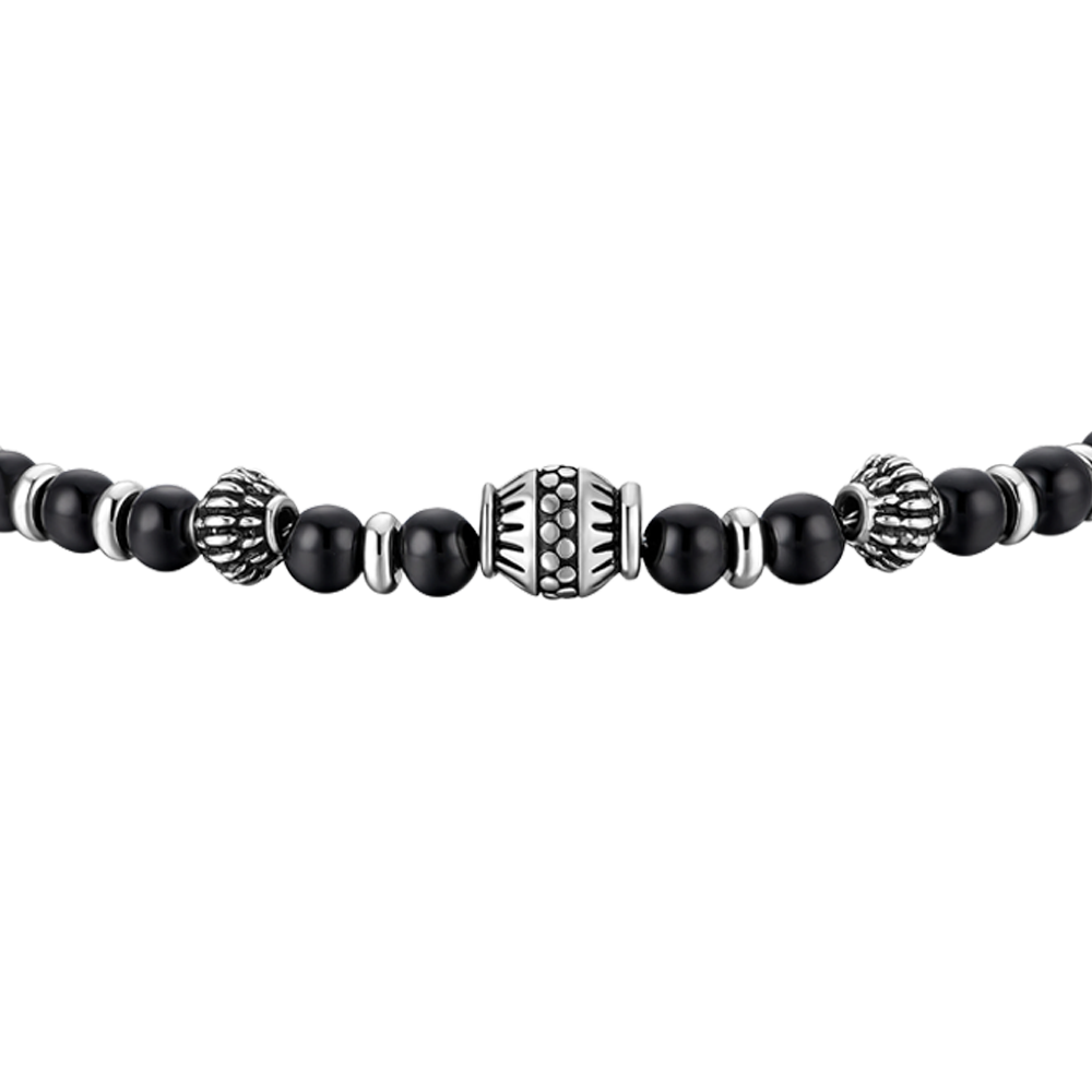 BRACCIALE UOMO IN ACCIAIO CON ELEMENTI IN ACCIAIO CON EFFETTO VINTAGE E SFERE