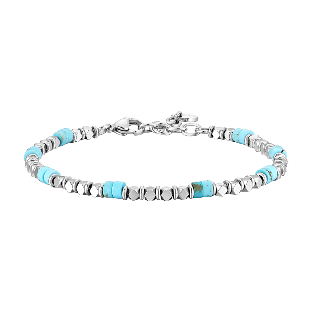 BRACCIALE UOMO IN ACCIAIO CON EMATITE E PIETRE TURCHESI