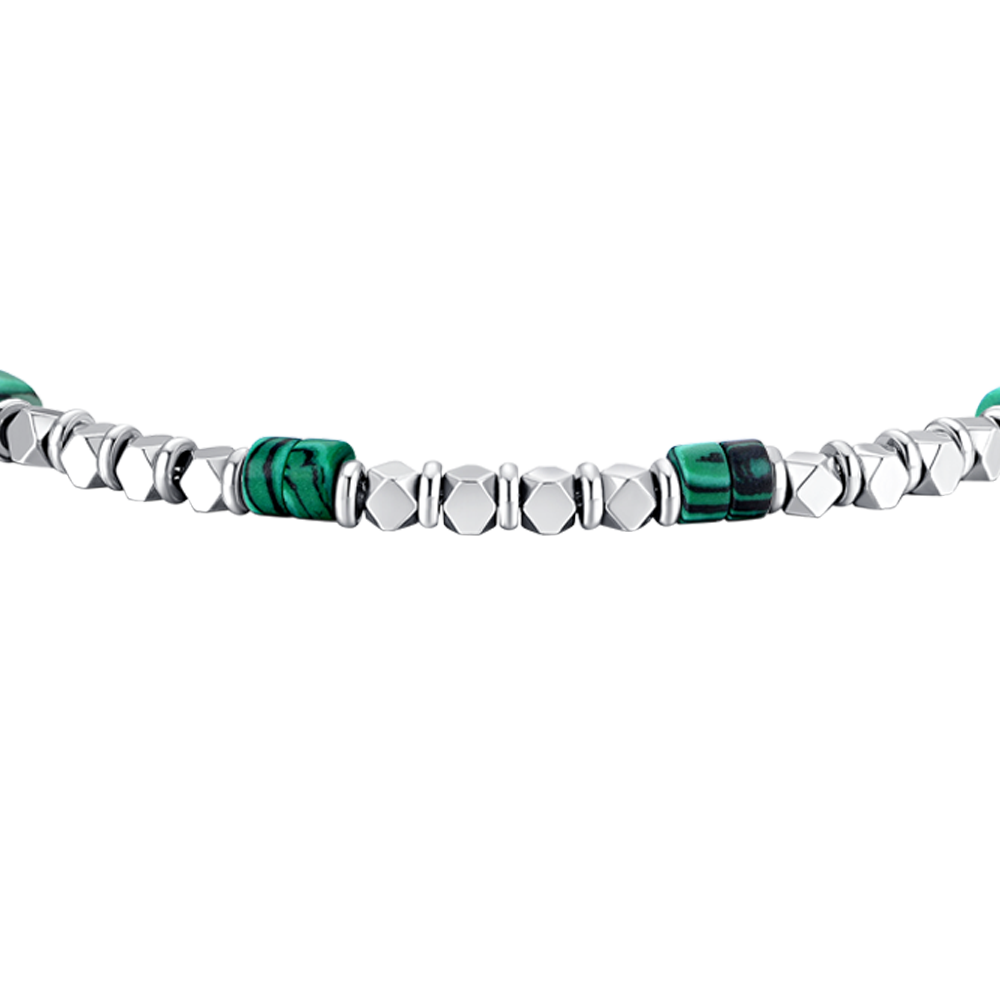 BRACCIALE UOMO IN ACCIAIO CON EMATITE E PIETRE MALACHITE