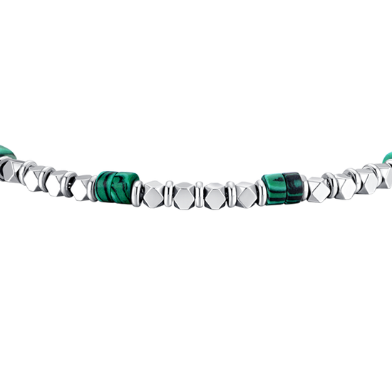 BRACCIALE UOMO IN ACCIAIO CON EMATITE E PIETRE MALACHITE