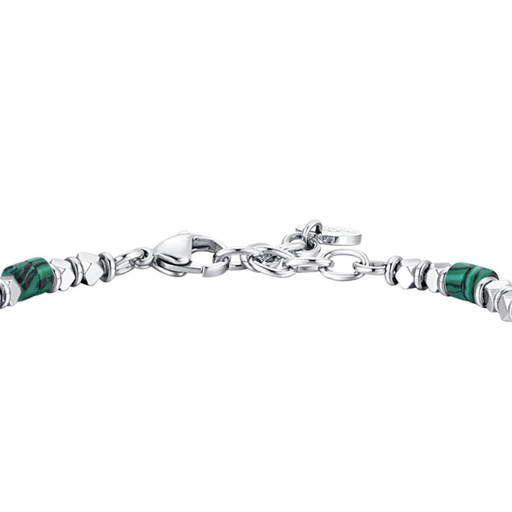 BRACCIALE UOMO IN ACCIAIO CON EMATITE E PIETRE MALACHITE