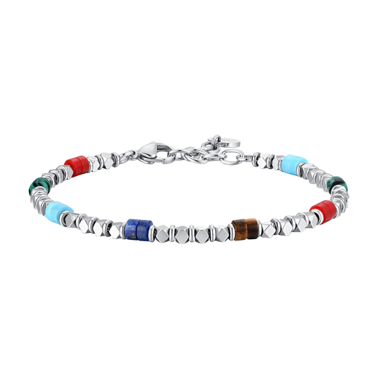 BRACCIALE UOMO IN ACCIAIO CON EMATITE E PIETRE MULTICOLOR