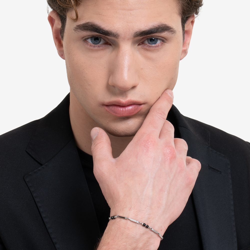 BRACCIALE UOMO IN ACCIAIO CON PIETRE AGATA
