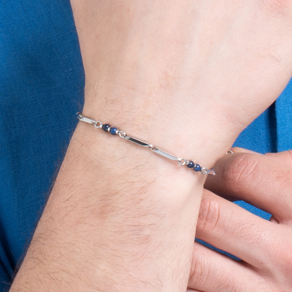 STEEL MEN'S BRACELET WITH LAPIS STONES