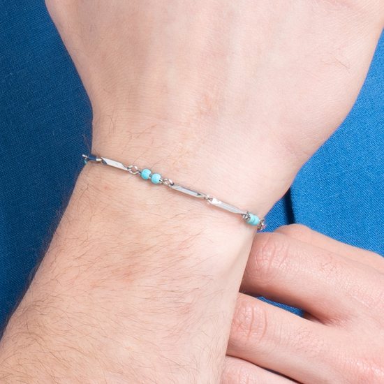 STEEL MEN'S BRACELET WITH TURQUOISE STONES