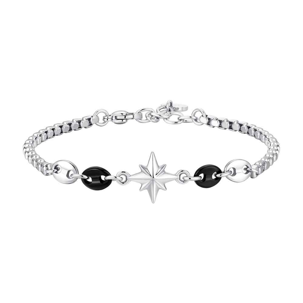 BRACCIALE UOMO IN ACCIAIO CON ROSA DEI VENTI ED ELEMENTI IN ACCIAIO IP NERO