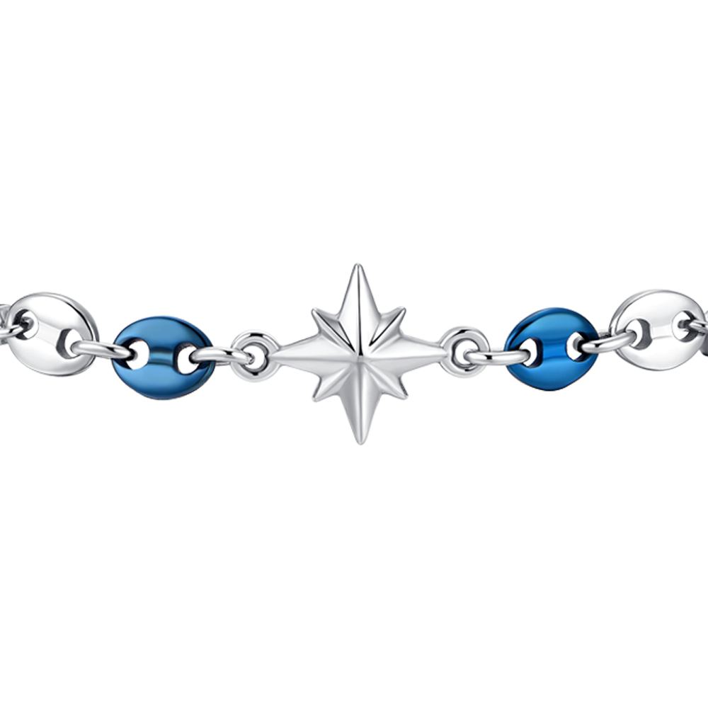 BRACCIALE UOMO IN ACCIAIO CON ROSA DEI VENTI ED ELEMENTI IN ACCIAIO IP BLU