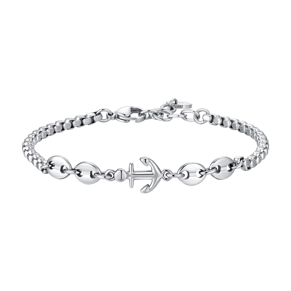 BRACCIALE UOMO IN ACCIAIO CON ANCORA ED ELEMENTI IN ACCIAIO