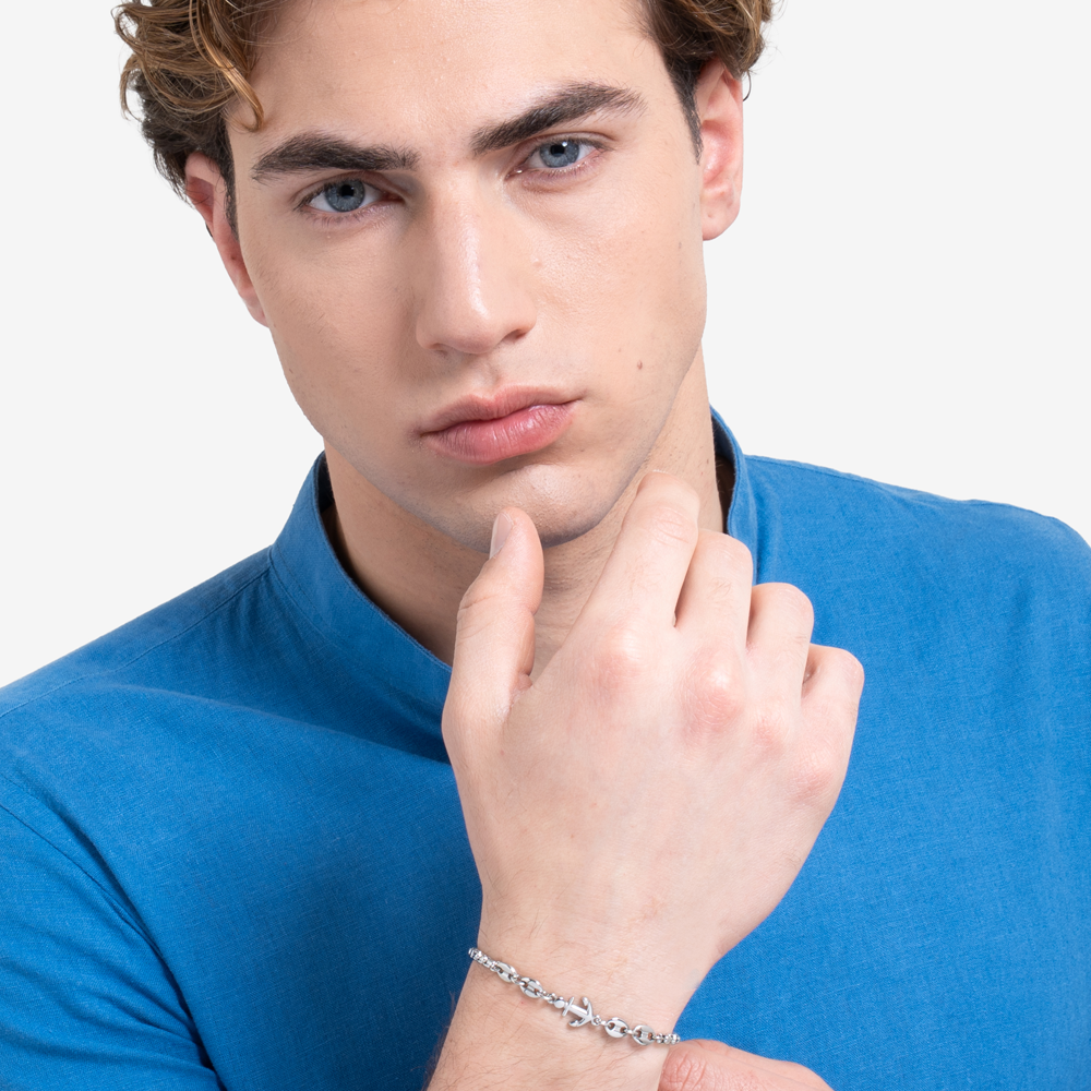 BRACCIALE UOMO IN ACCIAIO CON ANCORA ED ELEMENTI IN ACCIAIO