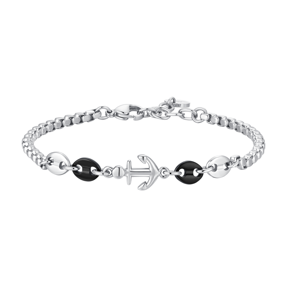 BRACCIALE UOMO IN ACCIAIO CON ANCORA ED ELEMENTI IN ACCIAIO IP NERO