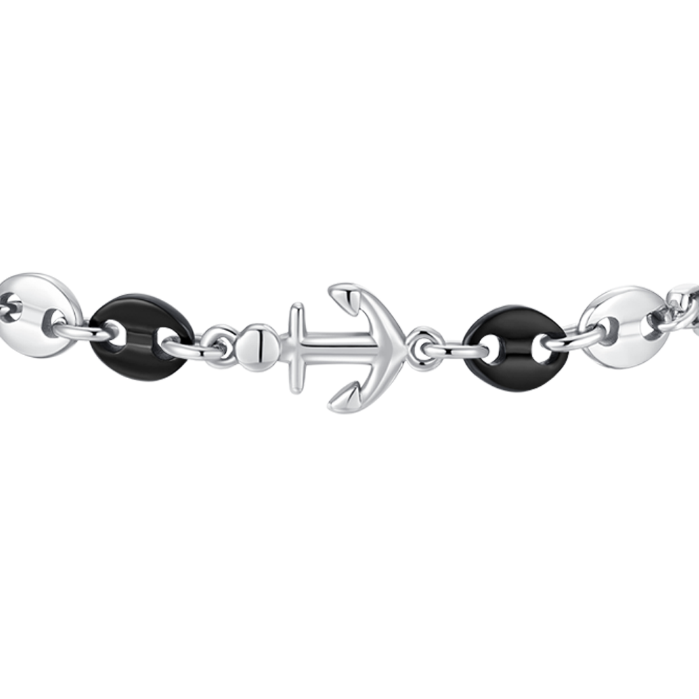 BRACCIALE UOMO IN ACCIAIO CON ANCORA ED ELEMENTI IN ACCIAIO IP NERO