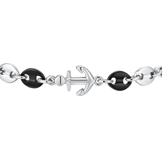 BRACCIALE UOMO IN ACCIAIO CON ANCORA ED ELEMENTI IN ACCIAIO IP NERO