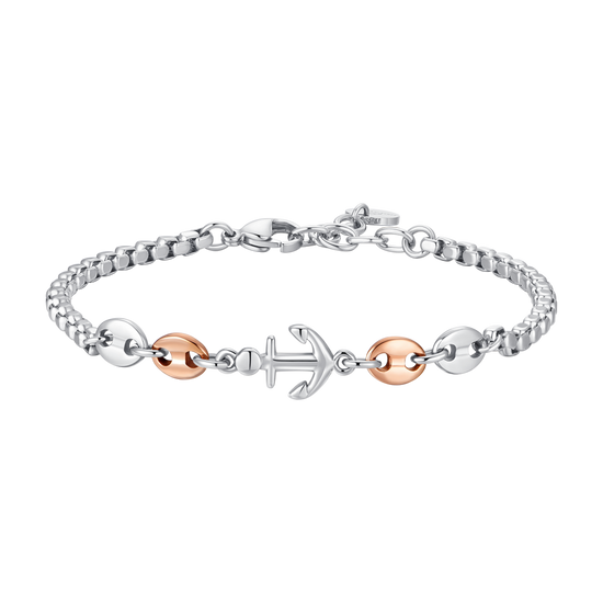 BRACCIALE UOMO IN ACCIAIO CON ANCORA ED ELEMENTI IN ACCIAIO IP ROSE