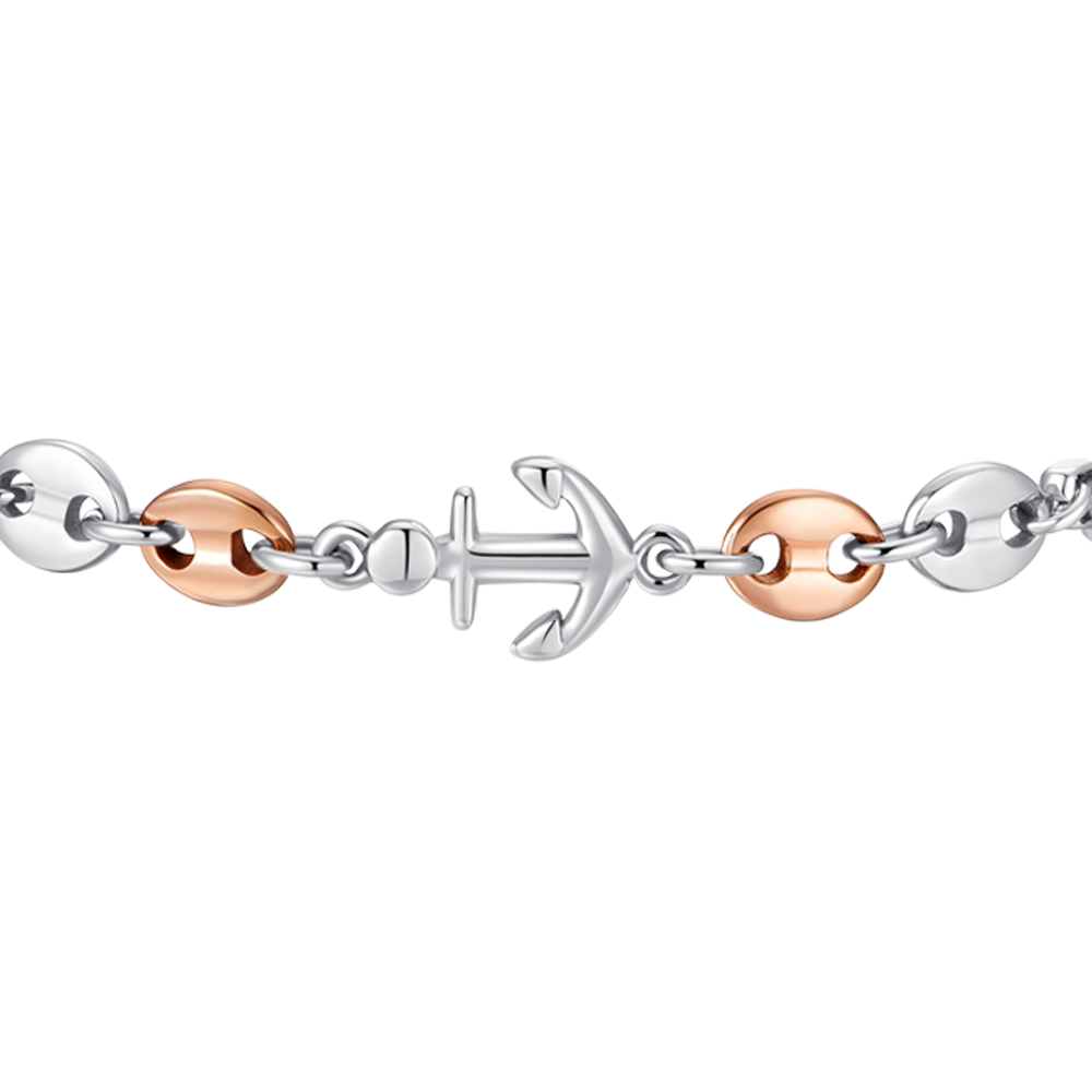 BRACCIALE UOMO IN ACCIAIO CON ANCORA ED ELEMENTI IN ACCIAIO IP ROSE