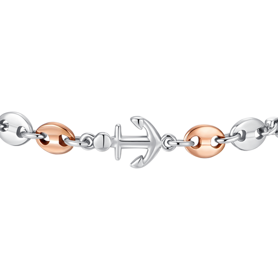 BRACCIALE UOMO IN ACCIAIO CON ANCORA ED ELEMENTI IN ACCIAIO IP ROSE