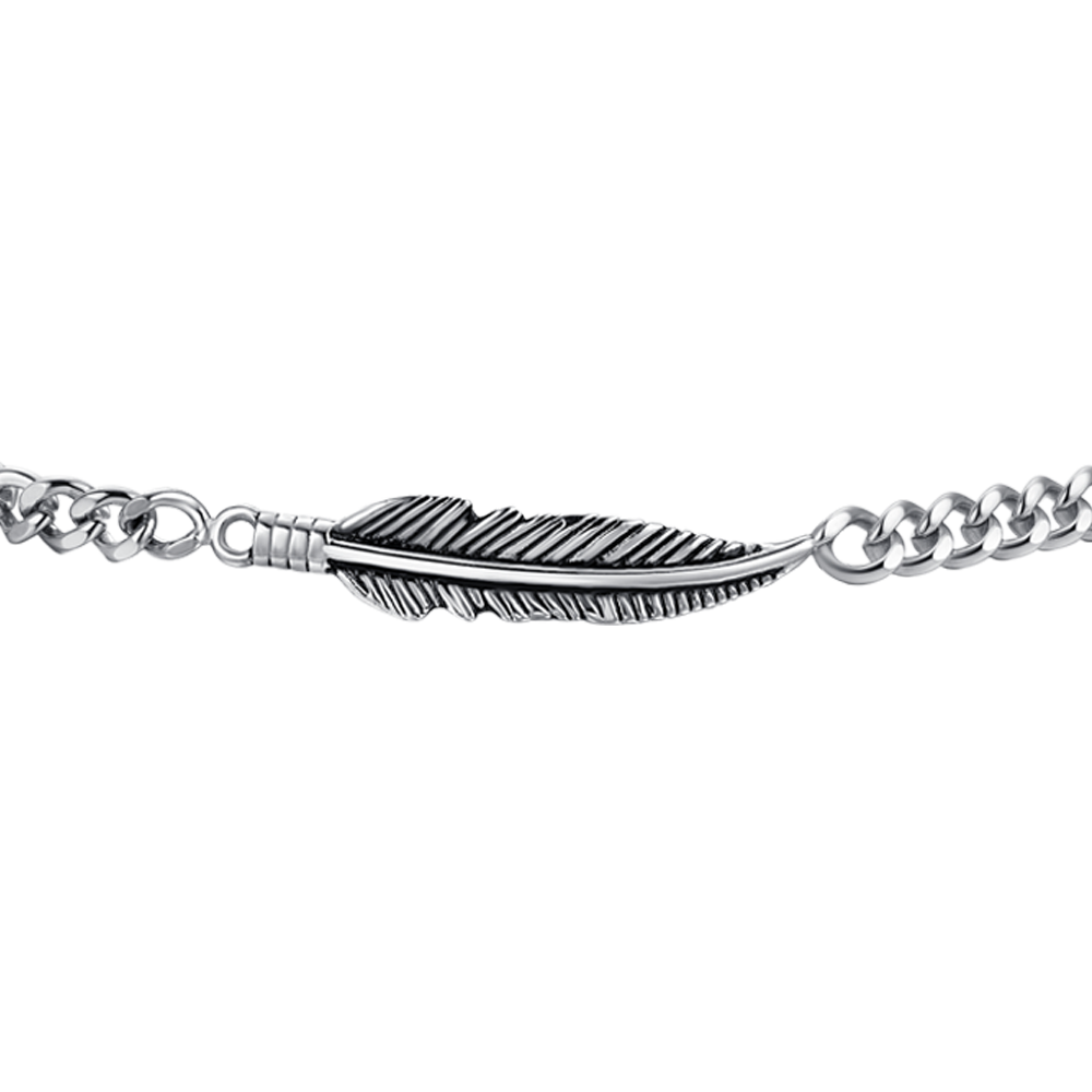 BRACCIALE UOMO IN ACCIAIO CON PIUMA