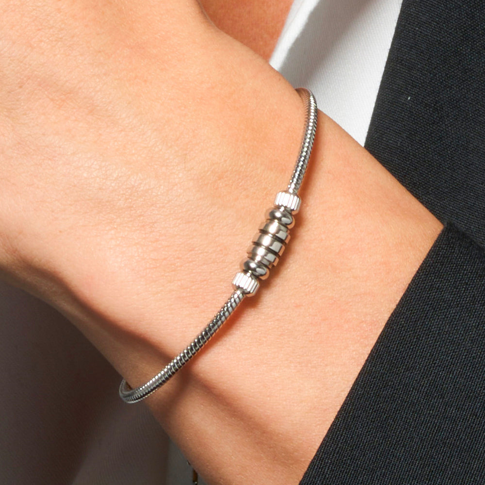 BRACCIALE UOMO IN ACCIAIO CON ELEMENTO CON SMALTO NERO