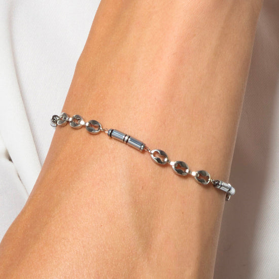 MEN'S STEEL BRACELET WITH SILVER HEMATITE