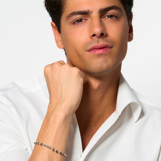 MEN'S STEEL BRACELET WITH SILVER HEMATITE